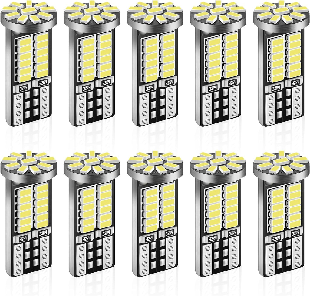 iFunyLED 10 Pieces 194 LED Bulb Super Bright 6500K T10 168 2825 W5W 34-SMD 3014 Chipsets Replacement Bulbs for Car Trunk Interior Dome Map Door Dash Courtesy License Plate Back Up Lights - Xenon White