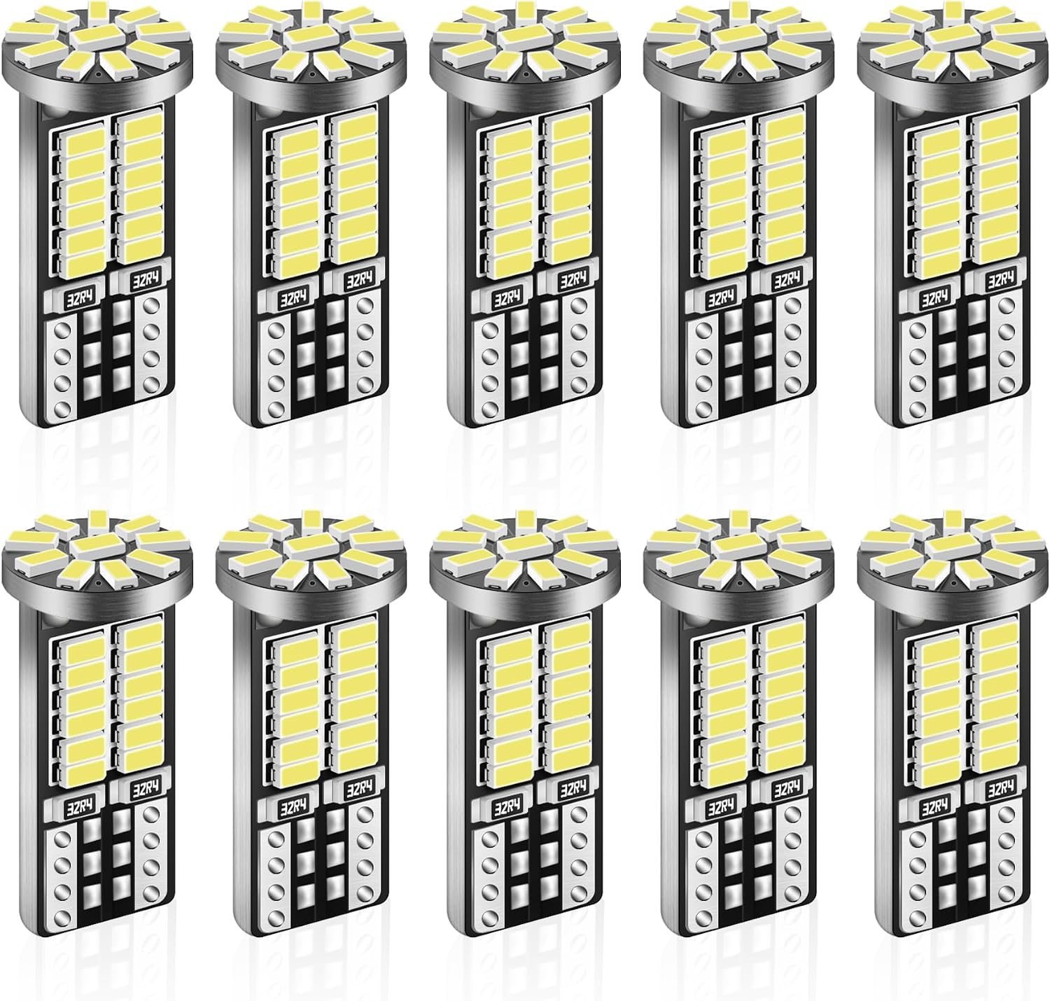 iFunyLED 10 Pieces 194 LED Bulb Super Bright 6500K T10 168 2825 W5W 34-SMD 3014 Chipsets Replacement Bulbs for Car Trunk Interior Dome Map Door Dash Courtesy License Plate Back Up Lights - Xenon White