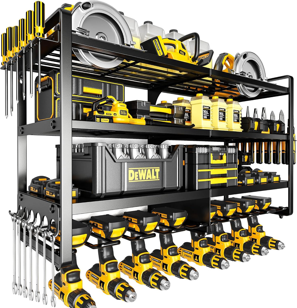 Large Power Tool Organizer Wall Mount, 4 Layers Heavy Duty Metal Loads 400lbs