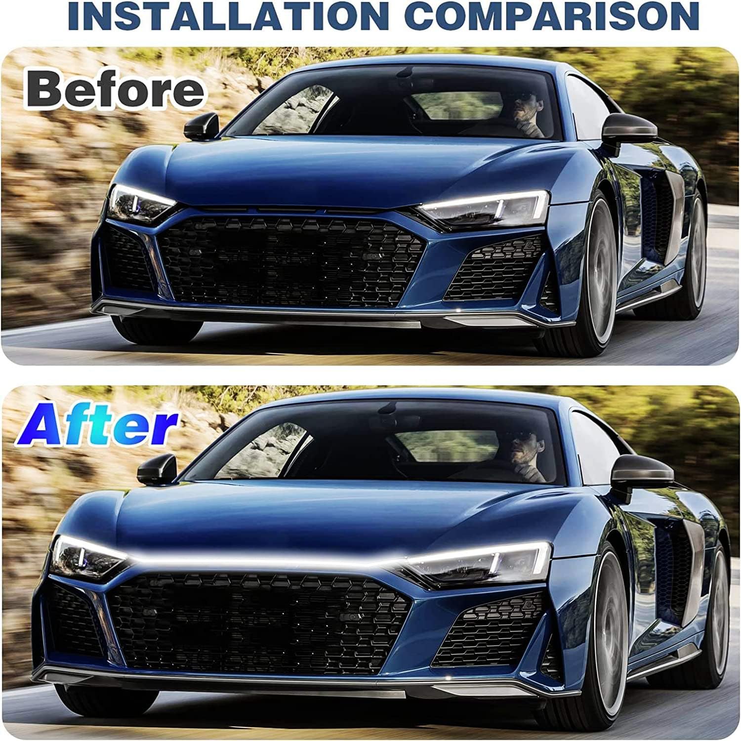 Car LED Hood Light Strip for Cars, SUVs, Trucks, White, 70 Inch | 12V, Flexible Waterproof, Daytime Running Lights, Universal Engine Cover Decoration, Dynamic Scan Start-up Effect