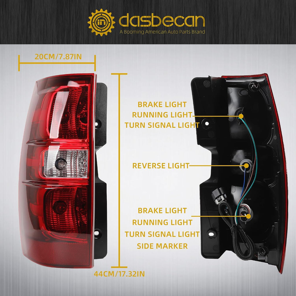 Dasbecan Rear Tail Light Assembly Compatible With 2007-2014 Tahoe Suburban Taillights With Bulbs & Wiring Harness Replaces# GM2801196 GM2800196 (Rear Left and Right Side)