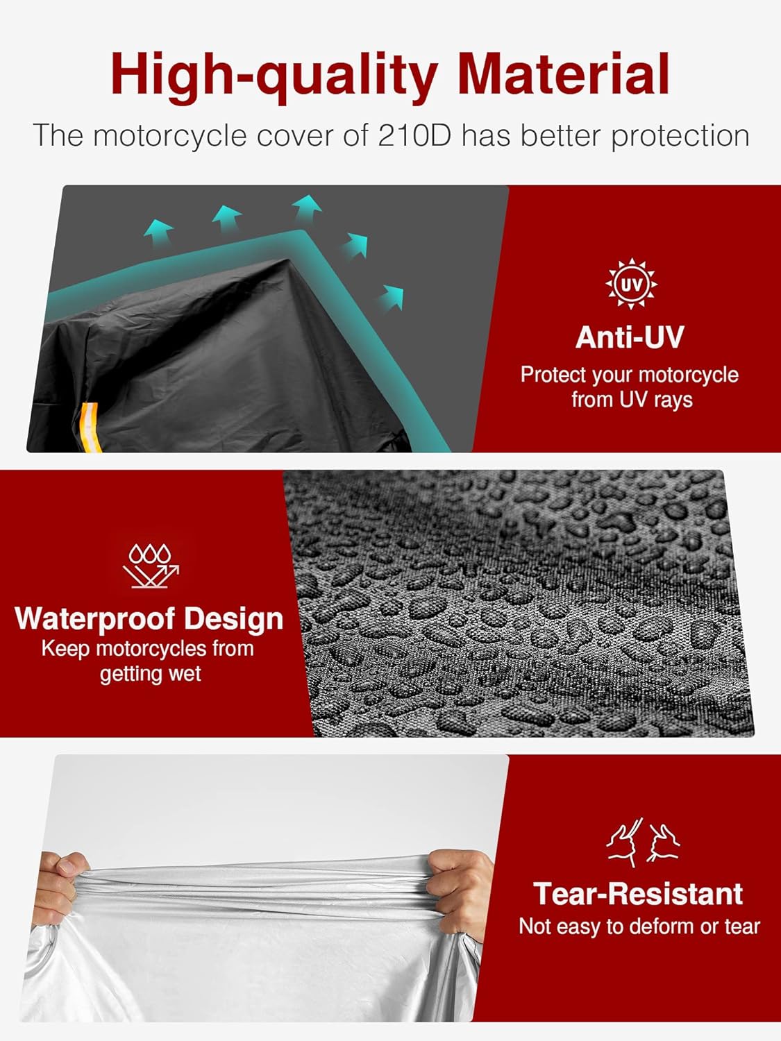 Puroma Motorcycle Cover Heavy Duty Scooter Cover Waterproof Outdoor All Season Universal Weather Quality Protection with Night Reflective, Lock Hole and Storage Bag Fits up to 86.6" Motorcycle Vehicle