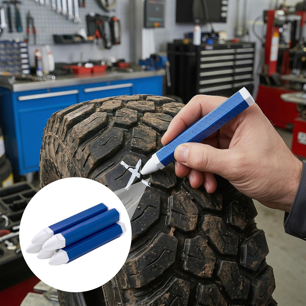 5 Pcs White Tire Marking Crayons, 3.94x0.59 Inches Tire Marker for Lumber Crayons, Industrial Wax Sticks for Rubber, Leather