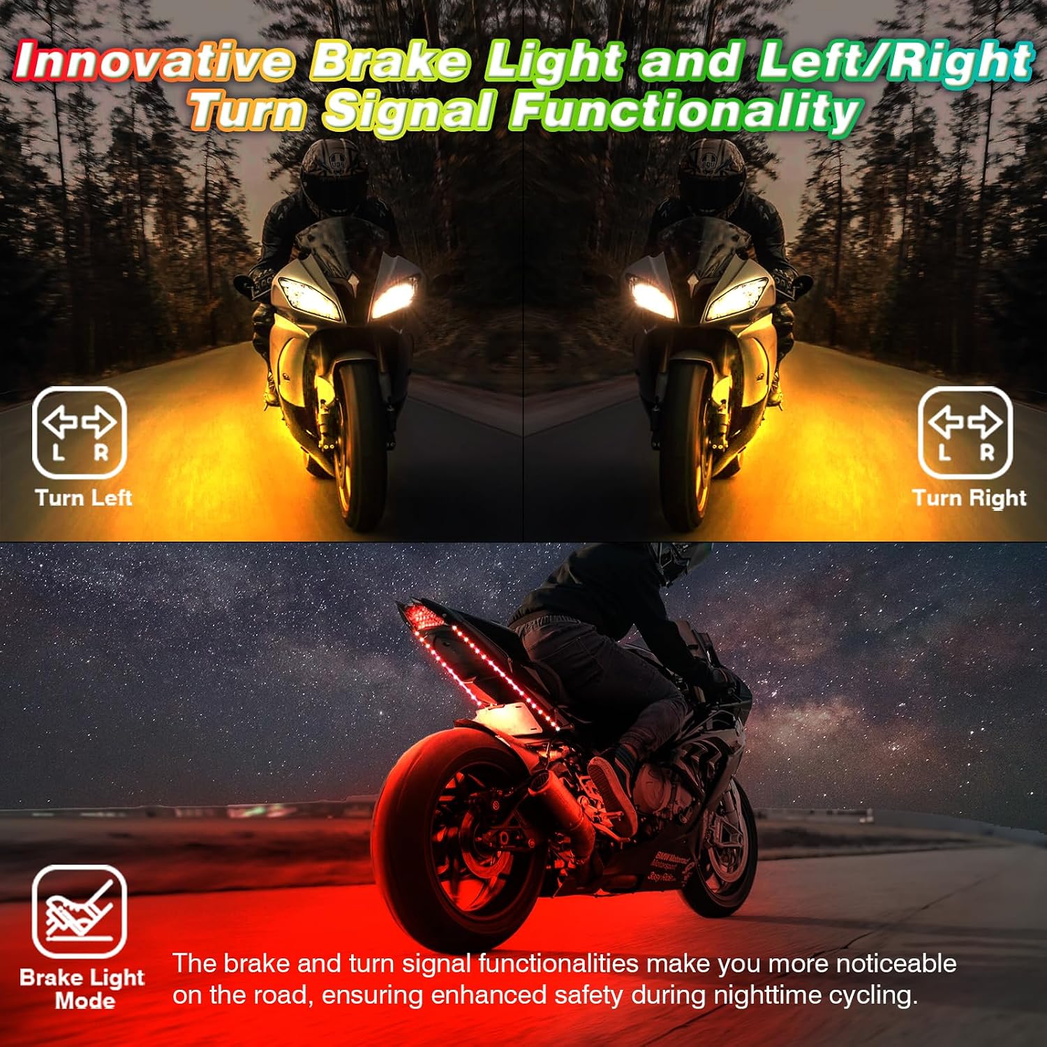 8PCS Motorcycle RGB LED Light Kits with Brake Turn Signal, Underglow Lights with APP/Dual Remote, Multicolor 12v Waterproof Underbody Neon Strips Lights for Harley Honda Kawasaki Yamaha Suzuki
