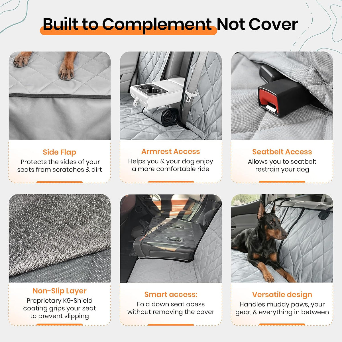 4knines dog rear seat cover for fold down, close-up detail
