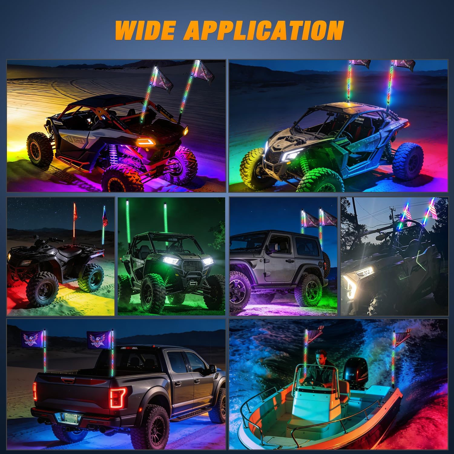 Nilight 2PCS 3FT RGB LED Whip Light with Spring Base and 8 PCS Rock Lights Combo, Remote App Control w/DIY Chasing Patterns Turn Signal Brake Reverse Antenna Lighted Whips for ATV UTV Polaris RZR Jeep