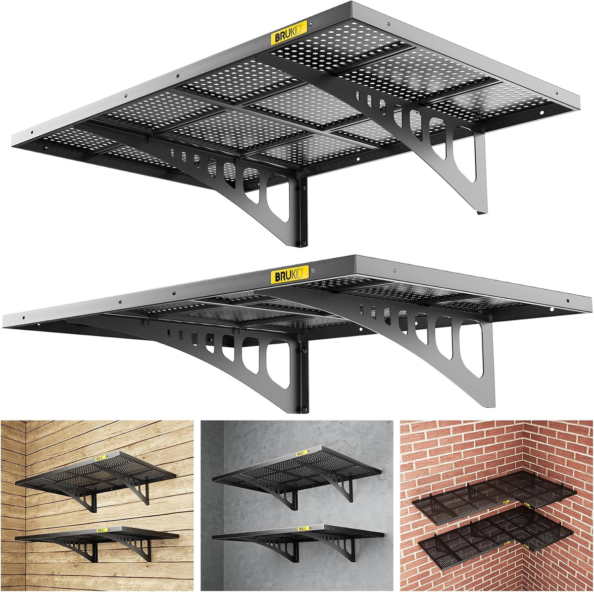 2Pack 2x3ft Adjustable Metal Garage Wall Shelving Heavy Duty Garage Storage