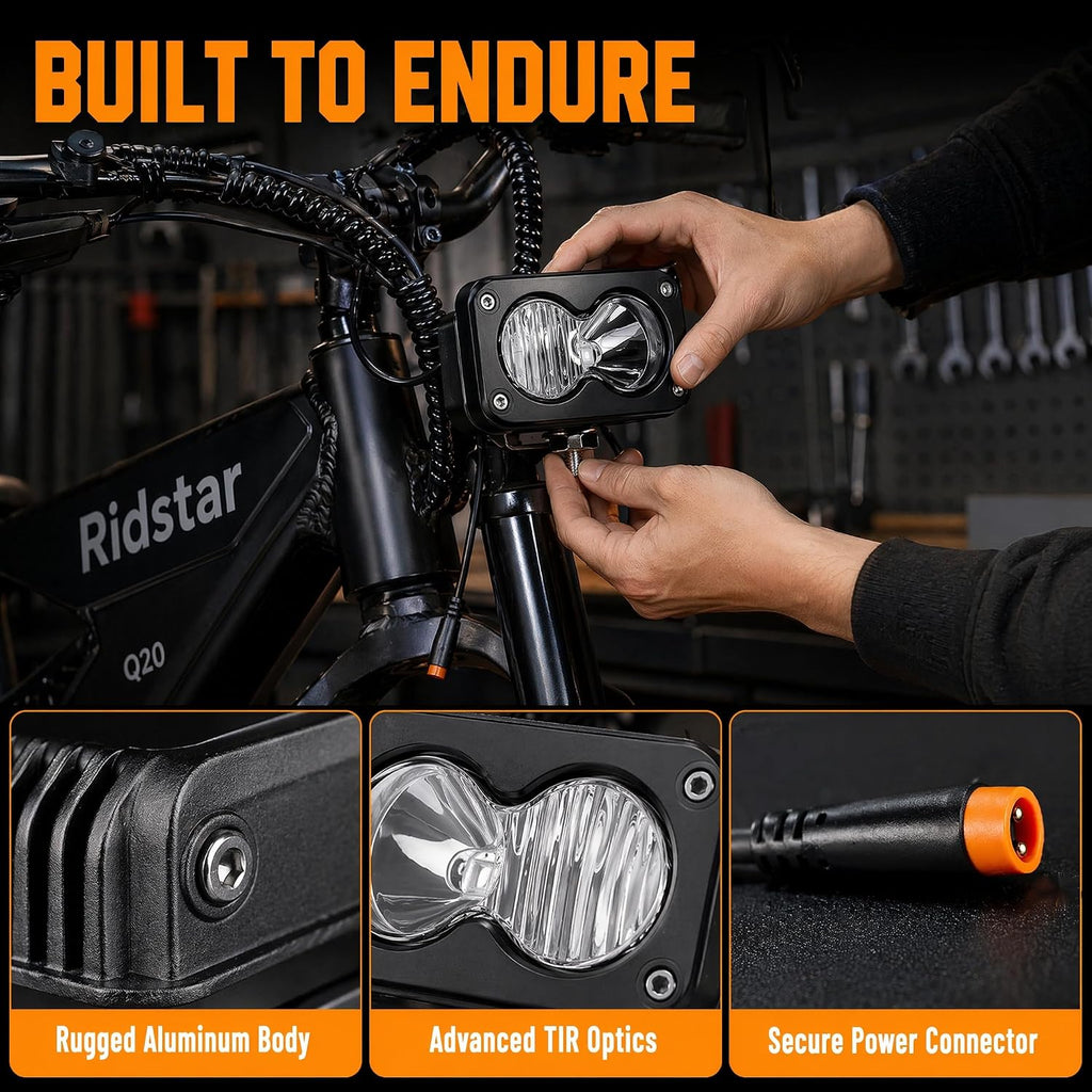 Baja Light for Ebike,Baja Light for Ridstar Q20,Universal 3 Pin Plug | White High Beam 20W 6000-6500K Compatible with Ridstar Q20 Lite/Q20 Pro, Ebike, Motorcycle & ATV