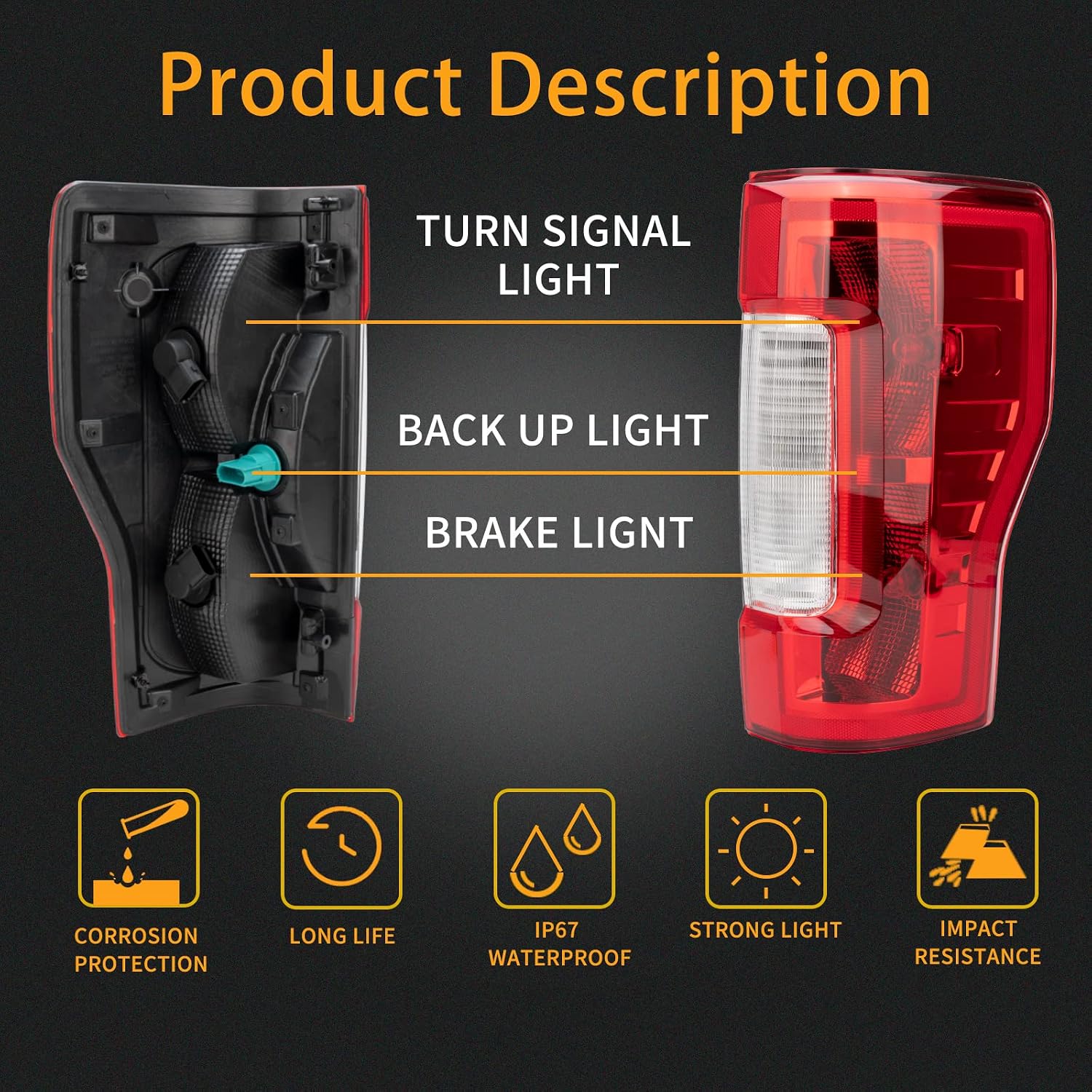 Right Passenger Side Rear Tail Light Assembly Compatible With 2017-2019 Ford F-250 F-350 Super Duty Tail Light Rear Brake Lamps Replacement Taillights (w/o Blind Spot) (w/o LED)