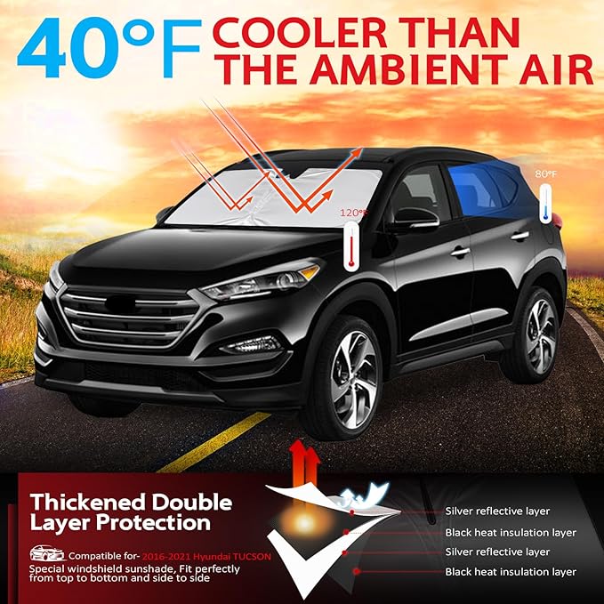 KAYZT Windshield Sun Shade for 2016-2021 Hyun-dai Tucson Foldable Sunshade - Image 2