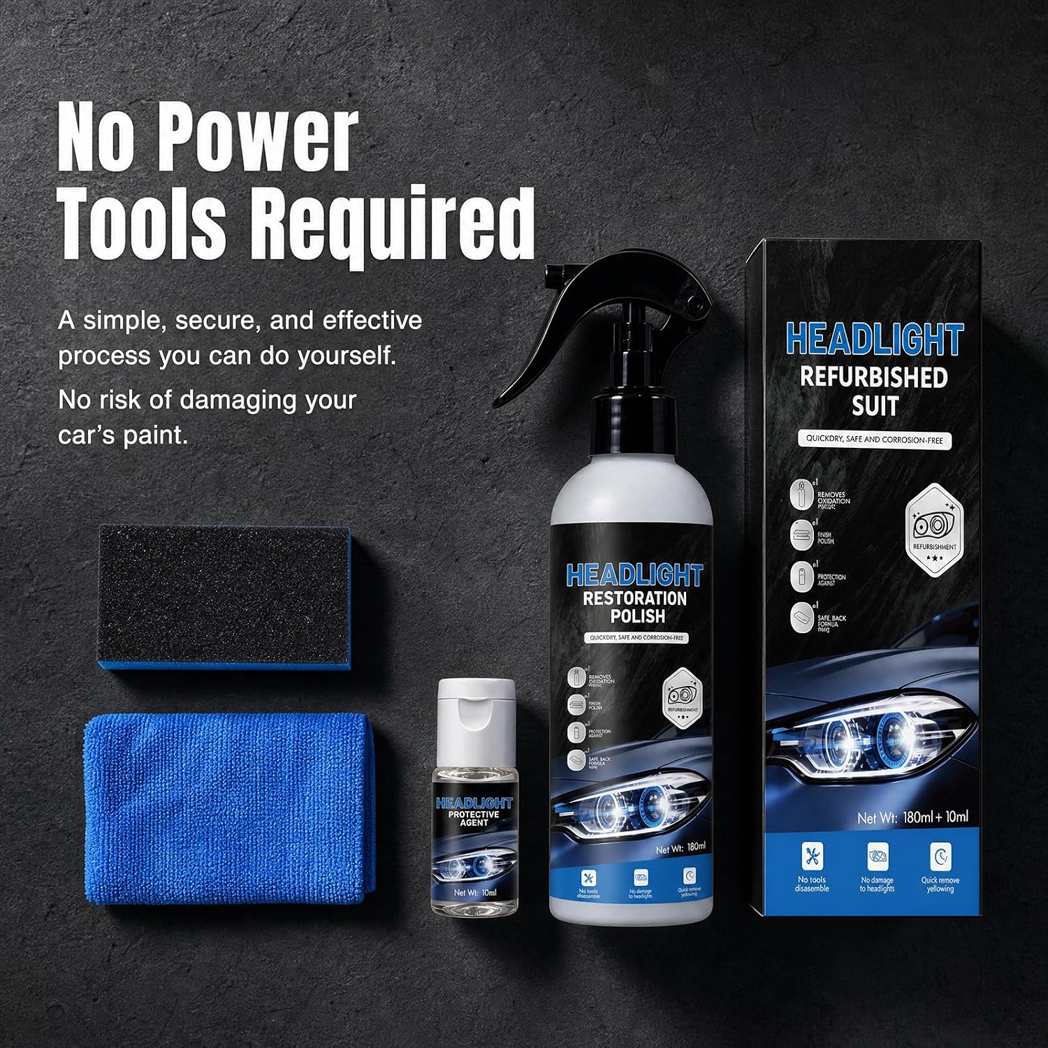 FKMEE Automotive Headlight Restoration Kit, Headlight Cleaner & Restoration Polish for Oxidized and Yellowed Headlights, Enhanced Crystallization Coating for Maximum Gloss, Shine & Clarity (1)