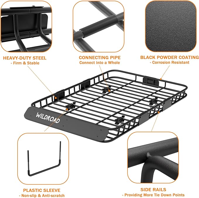 WILDROAD Car Roof Cargo Basket Combo of Upgraded 64"x 39"x 4" Roof Rack Cargo - Image 3