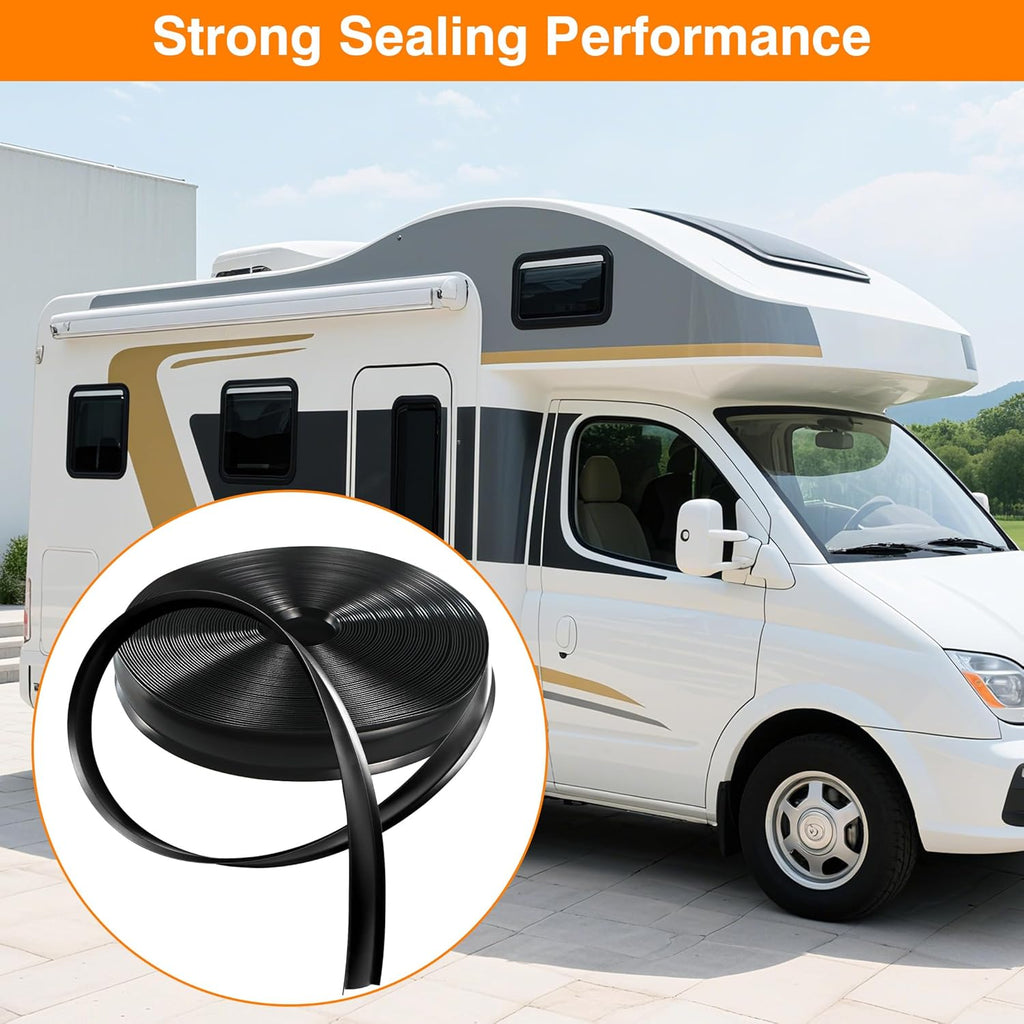 1 Inch RV Trim Molding Insert | 50FT UV-Resistant RV Weather Stripping Exterior | Heavy Duty Black Vinyl Rubber Molding Screw Cover Trim for Camper & Trailer Roof Edge Gutter
