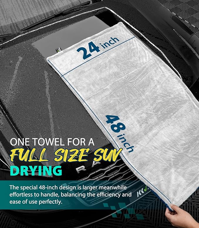 KKV Full-Sized SUV Drying Towel, 48”x24” Dual Sided Microfiber Car Cleaning - Image 2