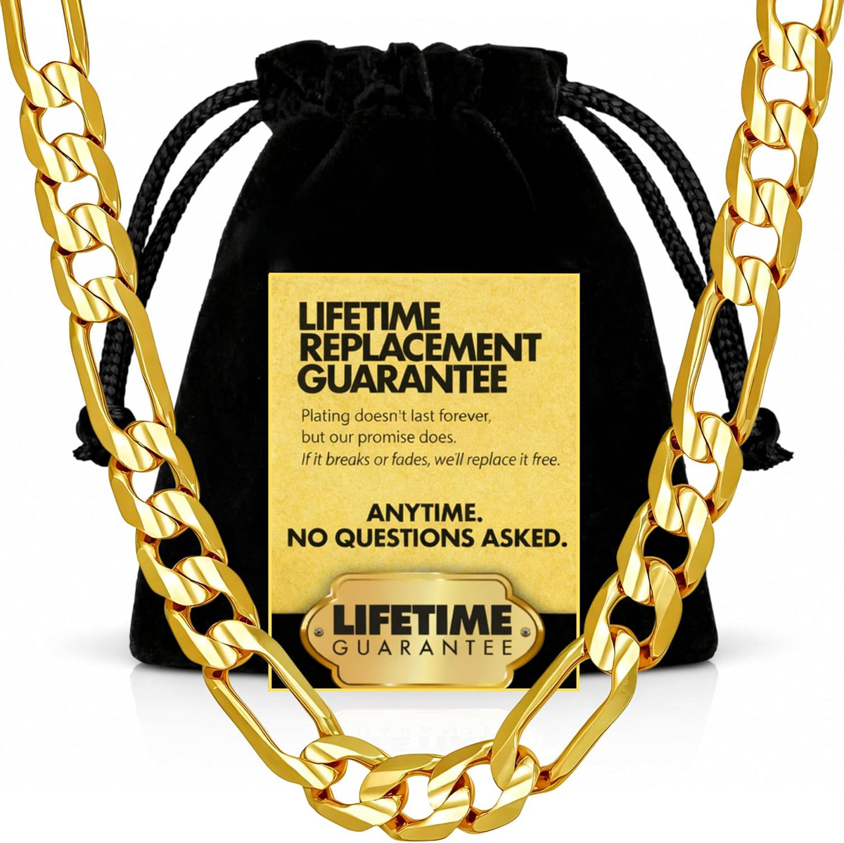 lifetime jewelry 7mm gold figaro chain for men, main product view