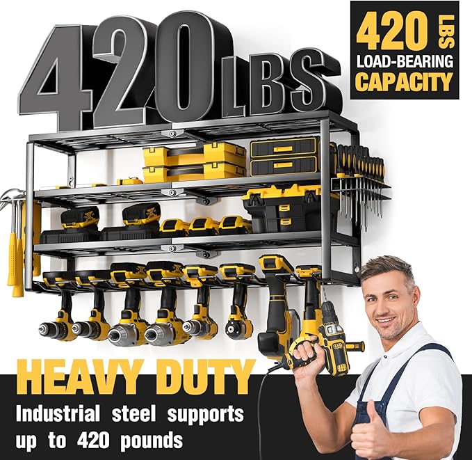 YYR 4 Layer Power Tool Organizer Wall Mount, Cordless Drill Hanger Storage Rack - Image 4
