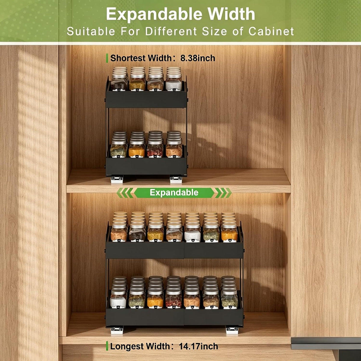 across-star expandable pull out drawers for shallow cabinets, close-up detail