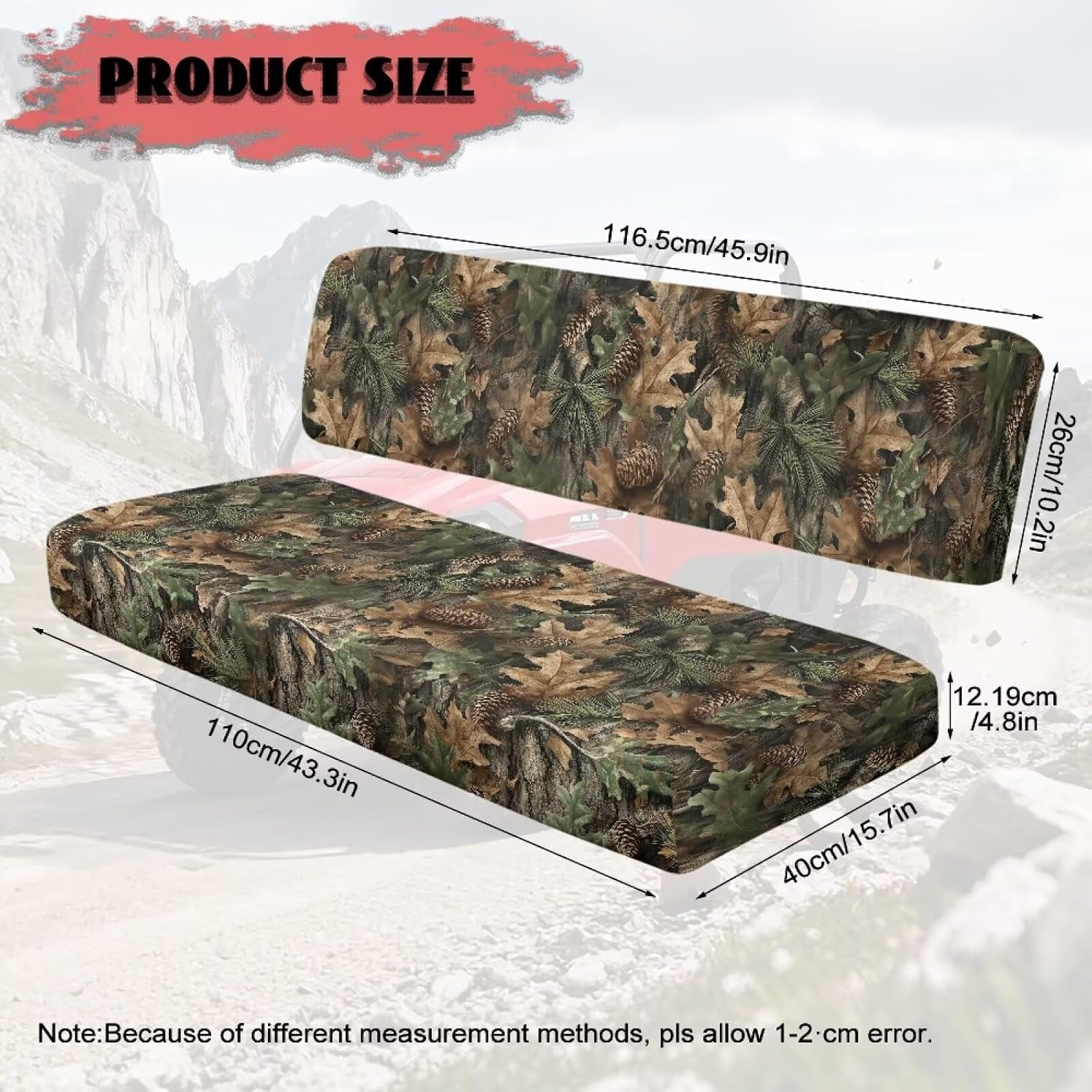 Pine Oak Leaf Camo Print UTV Bench Seat Cover Backrest Cover Seat Covers Compatible with Kawasaki Mule 3000 3010 3020 4000 4010 2001-2023 2025