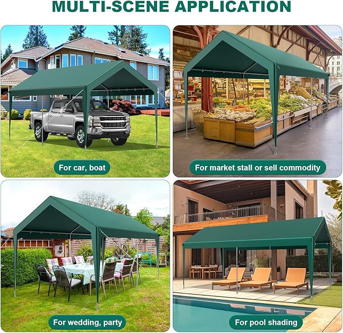 10x20FT Heavy Duty Carport, Portable Car Canopy Garage Boat Shelter Party Tent - Image 4