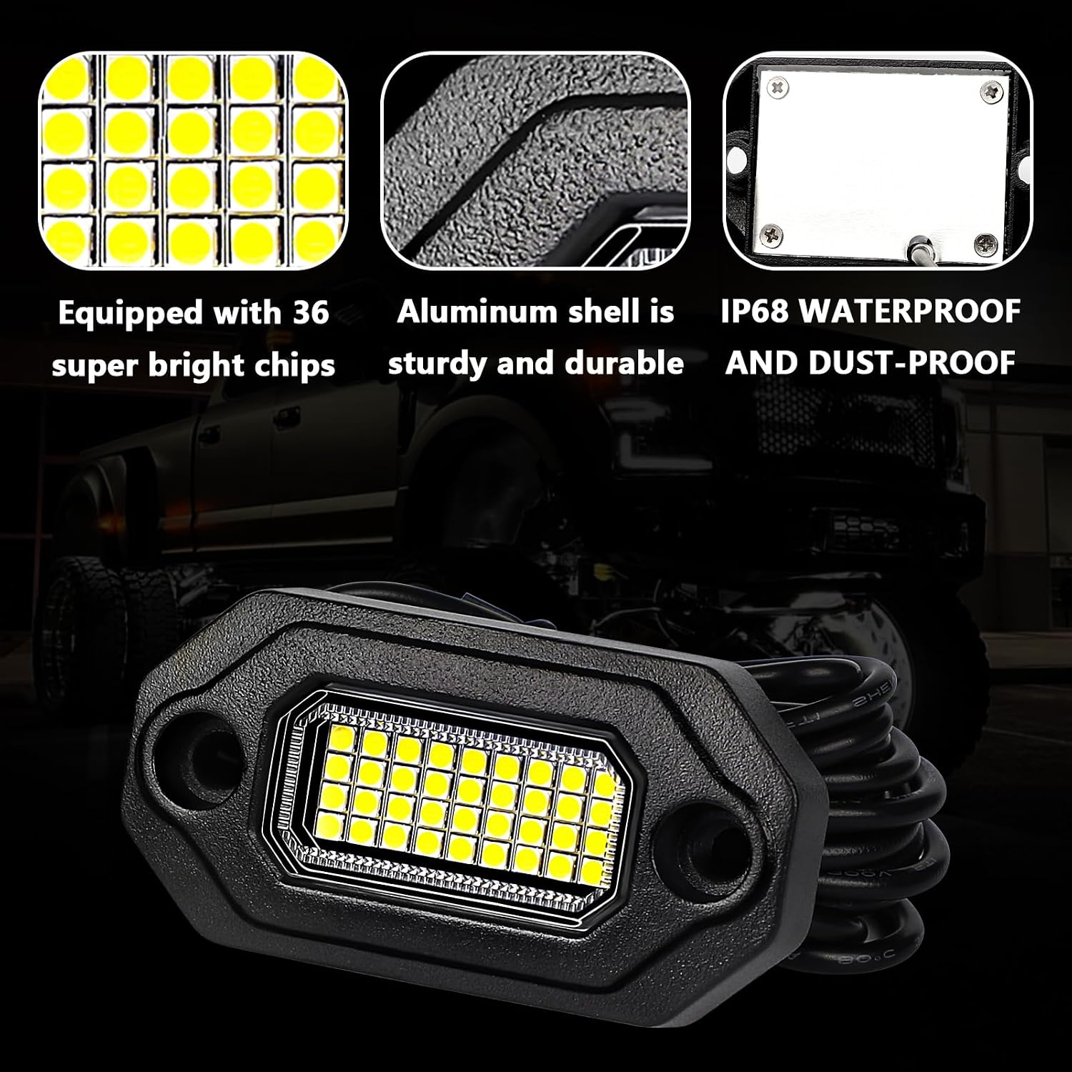 12 Pods Pure White LED Rock Lights and 6500K Super Bright, Aluminum Housing, Each Light with a 15FT Wire,432Chips IP68 Waterproof for Trucks Pickup SUV UTV ATV RZR Car Boats