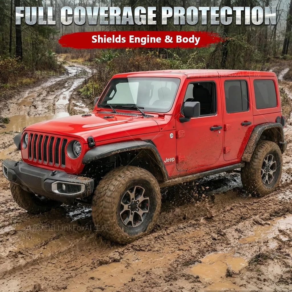 MODnGO Heavy Duty Steel Fender Flares for 2/4 Doors Jeep Wrangler 2007-2018 JK & JKU - On Bolt Quick Installation, Anti-Rust, Rock Guard in Off-Road Outdoor Adventures, 4 PCS Front & Rear Fenders
