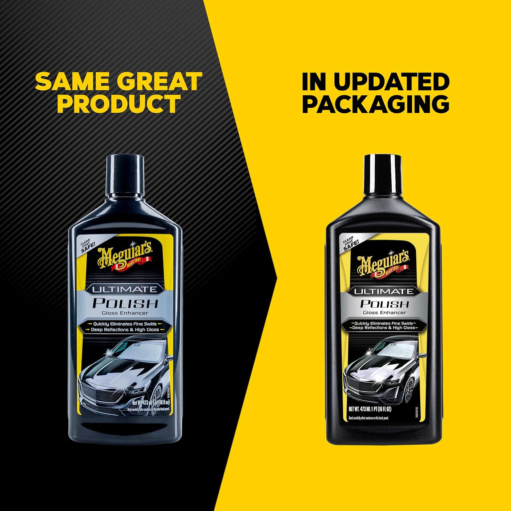 Meguiar’s Ultimate Polish – High-Gloss Polish for a Show Car Shine – Permanently Removes Light Swirls to Produce a Deep, Wet Reflection with a High Gloss Shine - Easy to Use, 16 Oz