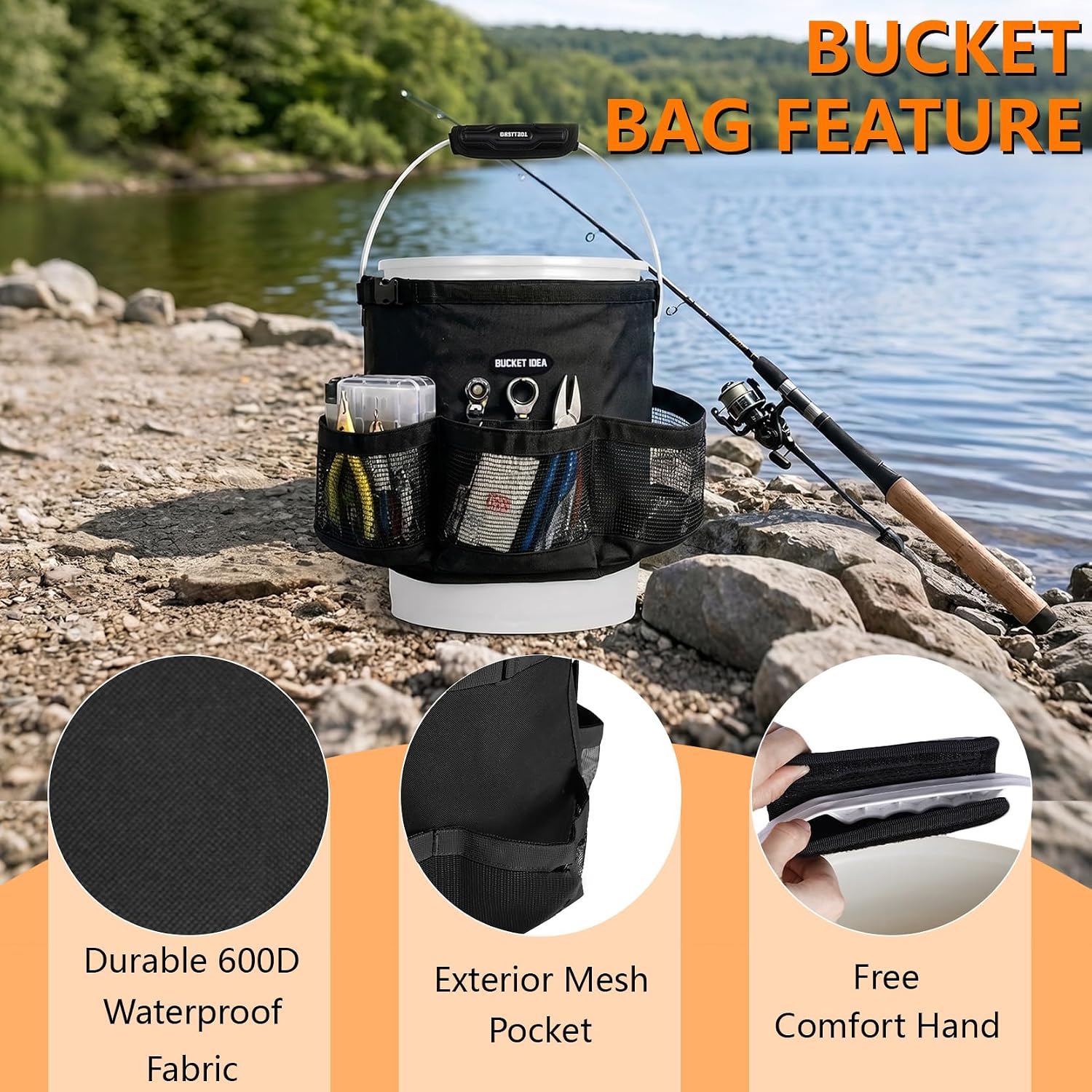 MELOTOUGH Bucket Car Wash Tool Organizer for Garden Cleaning bucket organizer Water-resistant Mesh Pockets for Clean Supplier, Car Wash Supplier Tools Fit 3.5 to 5 Gallon Bucket (Black)