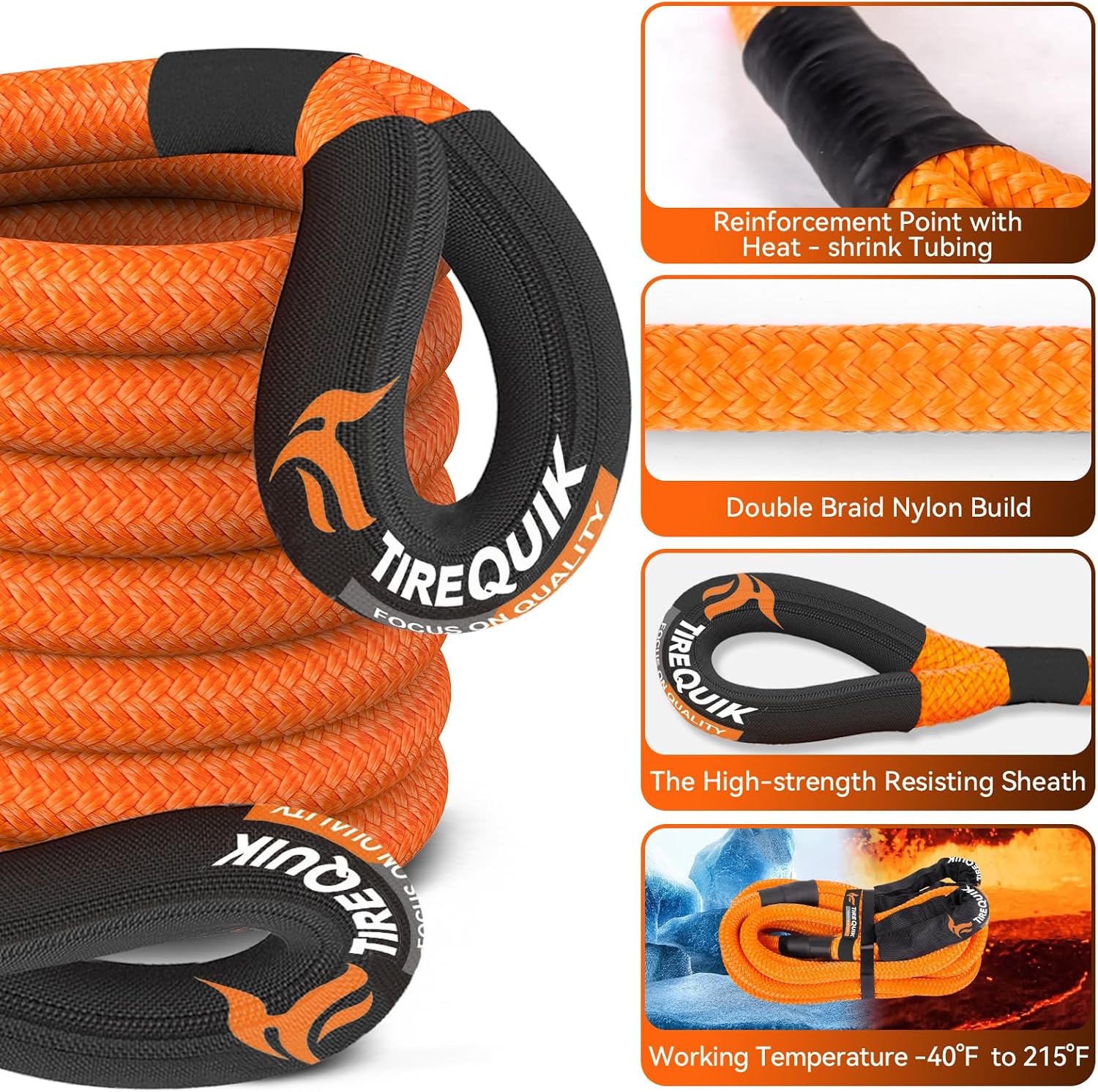 Kinetic Recovery Rope (1" x 30ft 48500lbs), Kinetic Tow Rope Recovery Kit with 2 Soft Shackles, Heavy Duty Offroad Snatch Strap, 35% Elasticity Tow Ropes for Trucks SUV UTV ATV Jeep Tractor