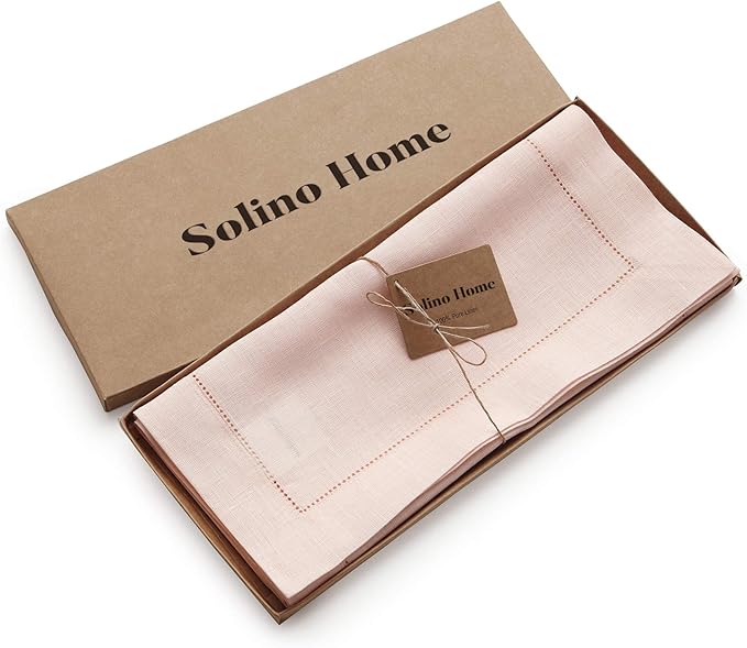 Solino Home Linen Pink Table Runner 36 Inches - Classic Hemstitch, 100% Pure ...