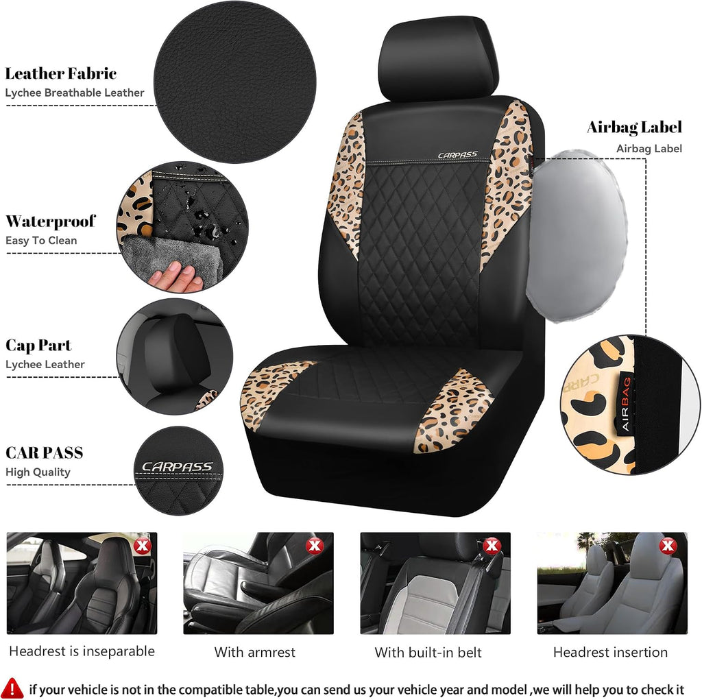 car pass leopard print faux leather car seat showing dimensions