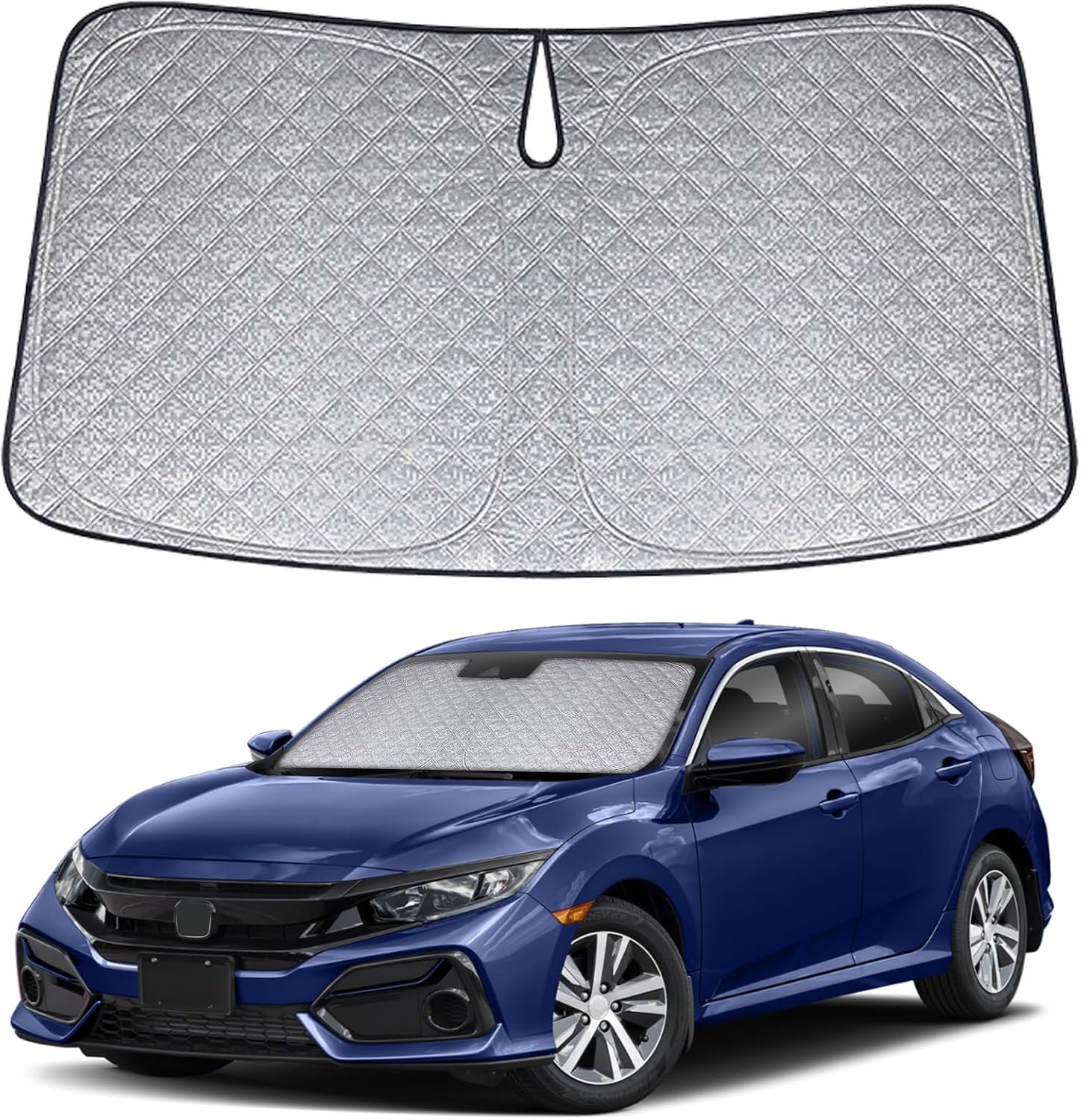 6 Layers Custom Fit Windshield Sun Shade for 2016-2021 Honda Civic, Foldable Car Sunshade with Storage Bag, Heat Reflective & UV Protection