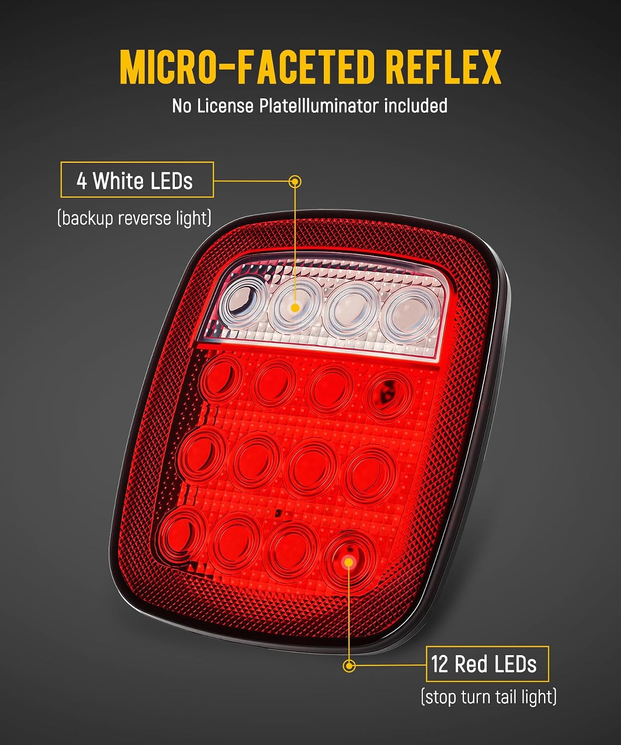 Partsam 2x Universal 16 LED Stop Tail Turn Signal Backup Reverse Brake Clearance Marker Lights Lamps Red/White Replacement for Jeep YJ JK CJ Truck Trailer Waterproof 12V