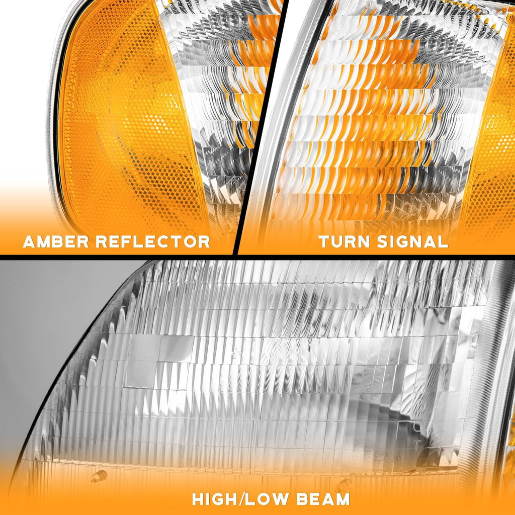 WEELMOTO Headlights Assembly for 1997-2003 F150 / 1997-2002 Ford Expedition / 1998-1999 F250, Headlamp+Corner Parking Turn Signal Marker Light Does NOT fit models produced before July 1996