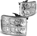 DNA MOTORING HL-OH-CSIL07-CH-CL1 Pair of Chrome Housing Headlights Compatible with 07-13 Silverado 1500/07-14 Silverado 2500 HD 3500