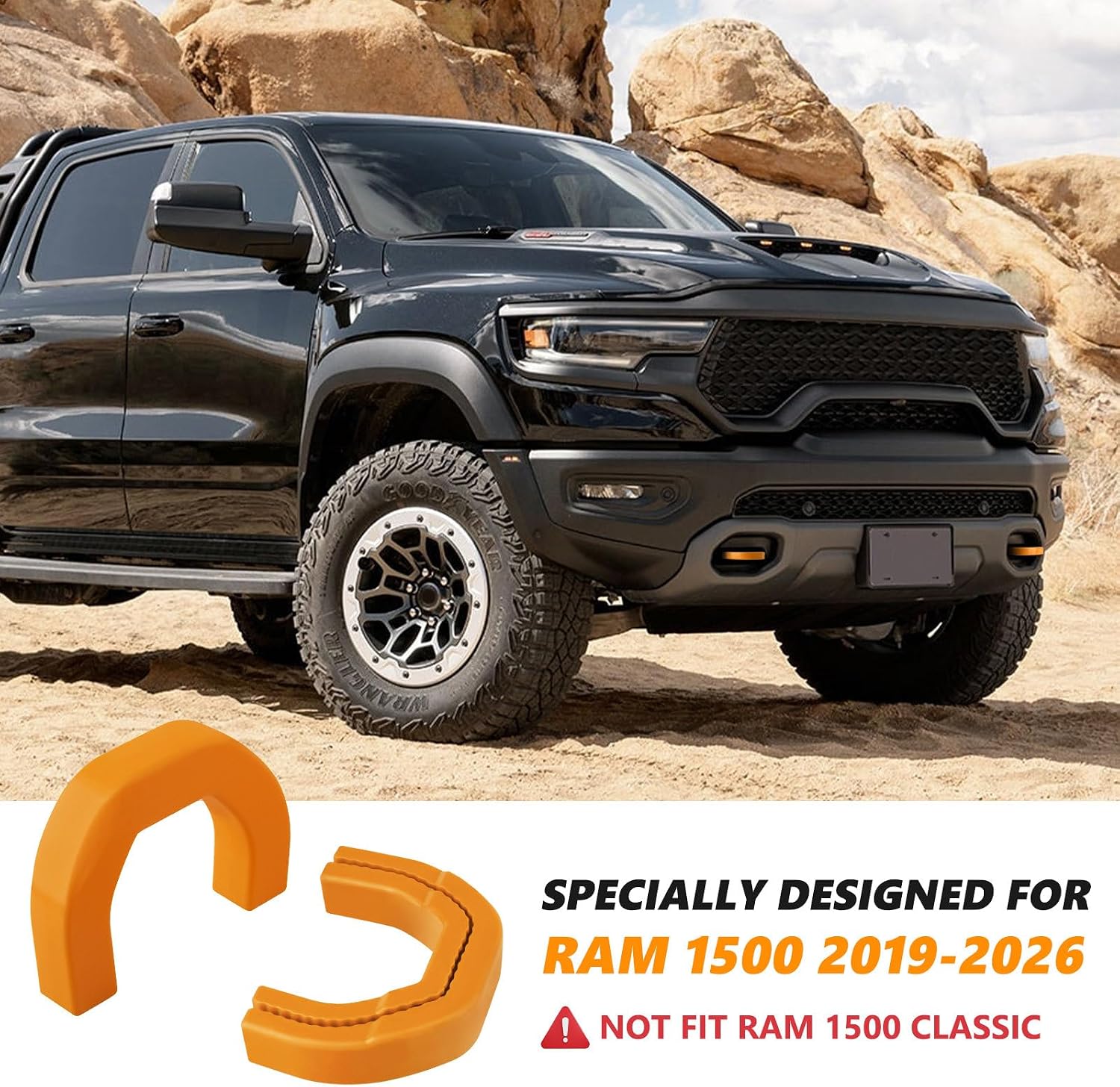 Front Tow Hooks Covers Hitch Cover Customized Car Tow Hooks Compatible with RAM 1500 Accessories 2019-2026|Orange (Not Fit for RAM 1500 Classic,Warlock,RAM 2500,RAM 3500)