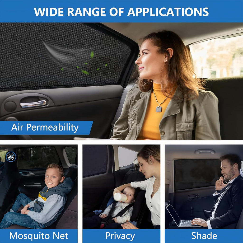 Car Window Sun Shade Cover -2 Pack Breathable Mesh Car Rear Side Window Screens for Camping, Sunshade UV Protection for Baby Kids Pet, Mosquito Net Curtain Fit for Most(95%) of Cars, Size M