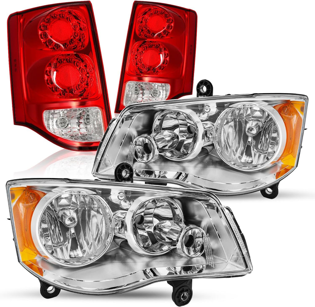 JSBOYAT Fits for 2011-2020 Dodge Grand Caravan Headlight and Tail lights Assembly Halogen Headlamp & Taillights 2Pair (LH+RH)