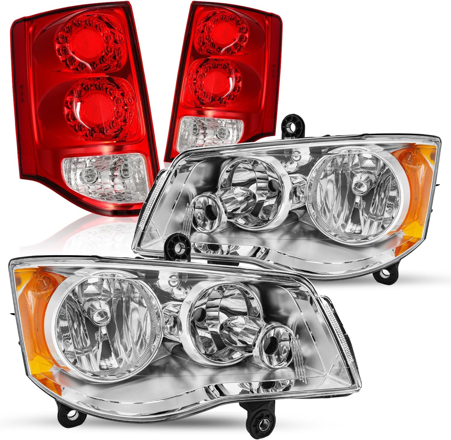 JSBOYAT Fits for 2011-2020 Dodge Grand Caravan Headlight and Tail lights Assembly Halogen Headlamp & Taillights 2Pair (LH+RH)