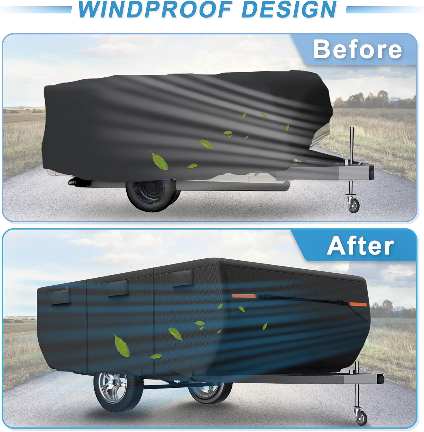 uxcell Waterproof Camper Trailer Cover for 12'-14' RVs | Anti-UV All-Weather Protection with 5 Reinforced Straps & Ventilation Vents Black