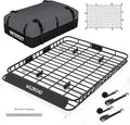 Wildroad Roof Rack Cargo Basket, Upgraded 4” Fence Wide Car Roof Basket Combo by WILDROAD