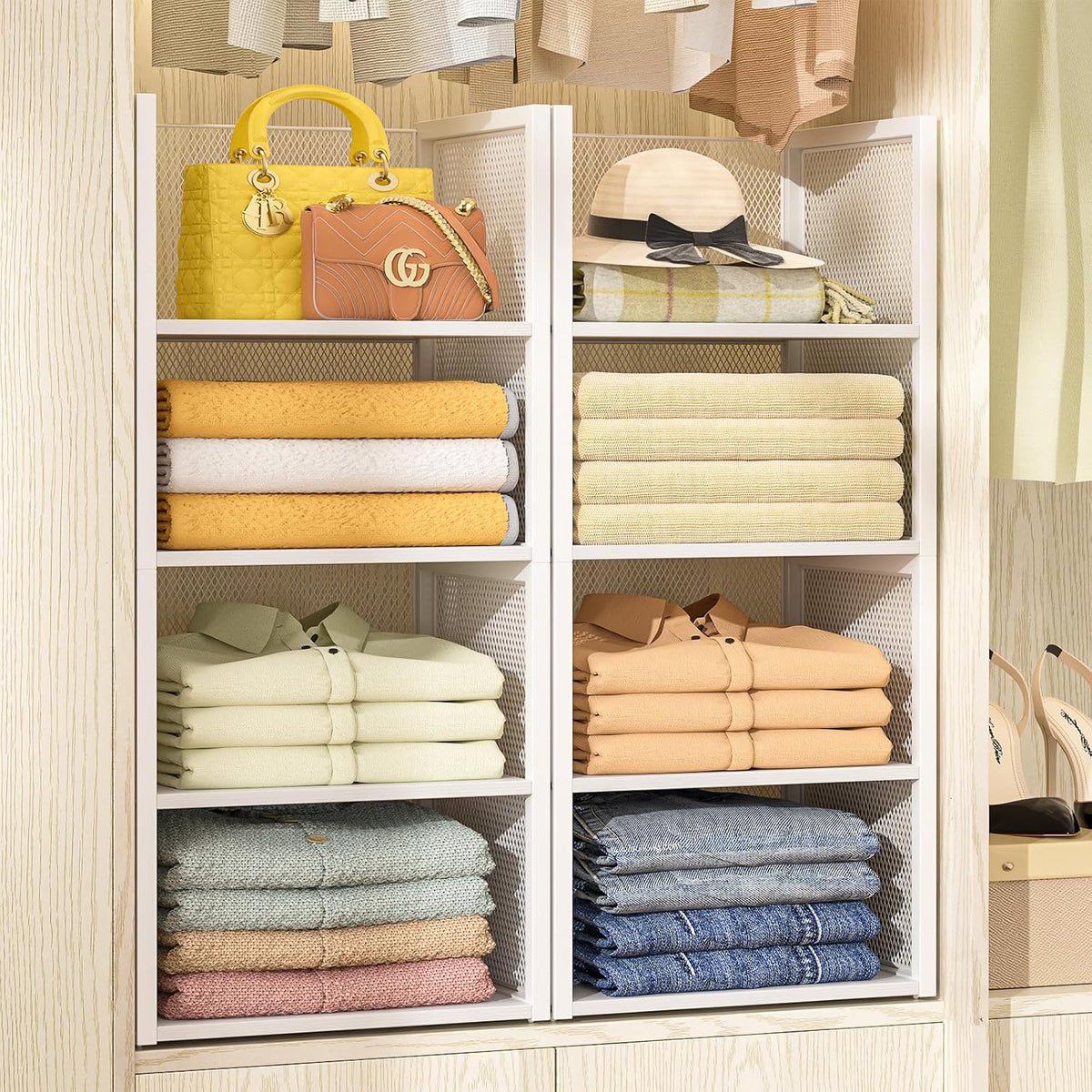 4-tier stackable closet organizers and storage basket, wire, main product view