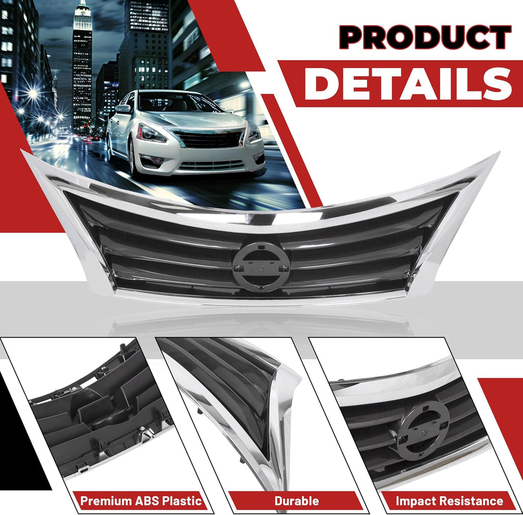 HECASA Front Bumper Grill Upper Grille Compatible with 2013 2014 2015 Nissan Altima Sedan Replacement for 623103TA0A NI1200250 Insert Plastic(ABS)