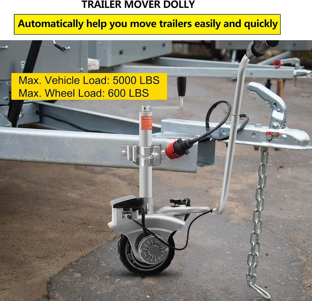 Trailer Mover, 350W Electric Trailer Jack with Max Load 5504.5 lbs (2270 kg), 12V Electric Jockey Wheel Mover with 5-7m/min Speed, Motorised Jockey Wheel for Caravan RV Camper