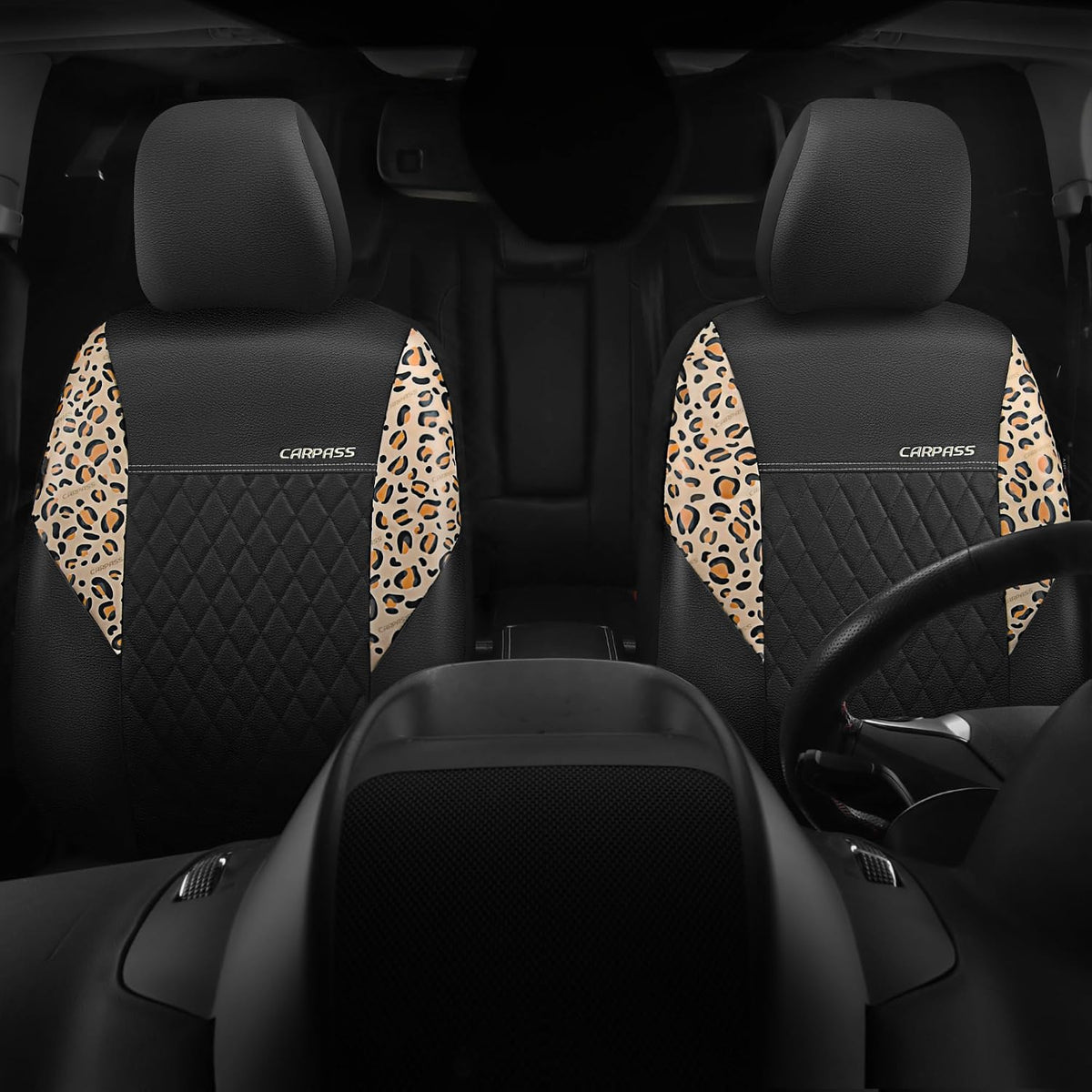 car pass leather leopard two front seat cover, package contents