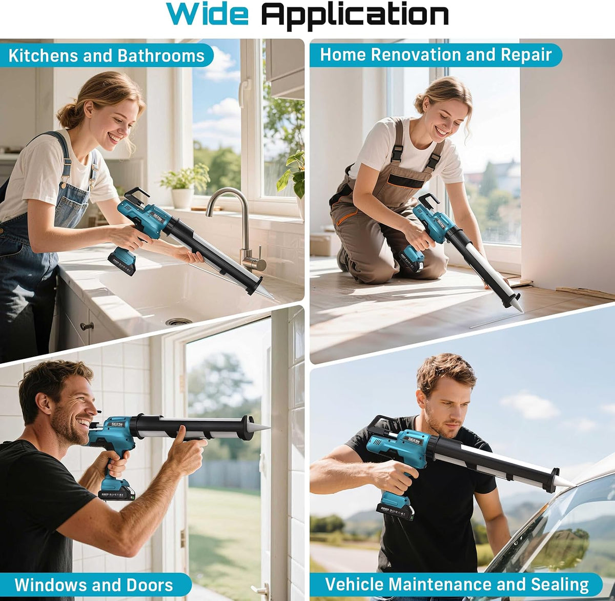 seesii 29oz electric caulking gun, cordless caulk gun, side view