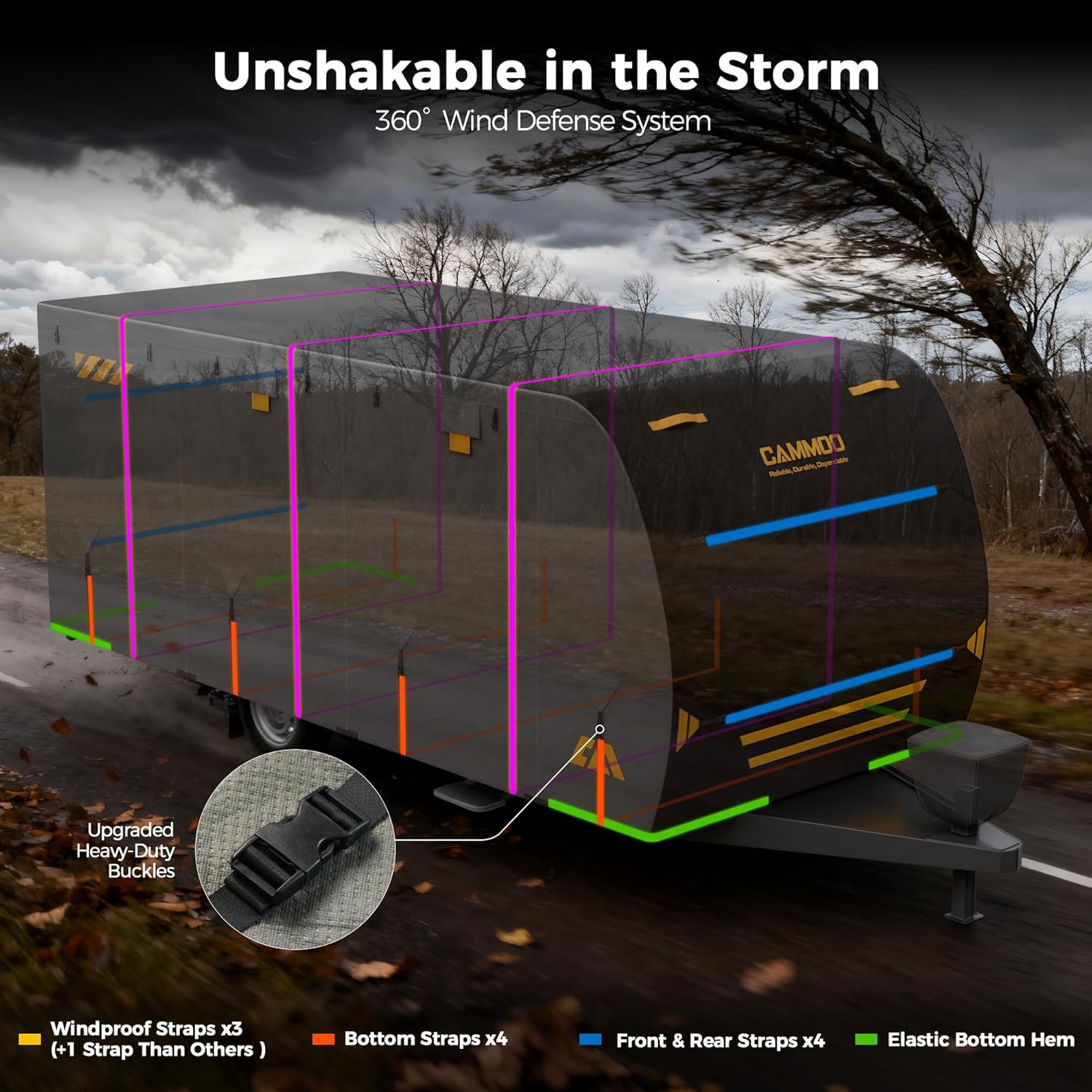 CAMMOO RV Cover for 27-30ft Travel Trailer | 9 Layer 180g Heavy Duty, Snowproof Waterproof Windproof, UV-Resistant All Weather Protection