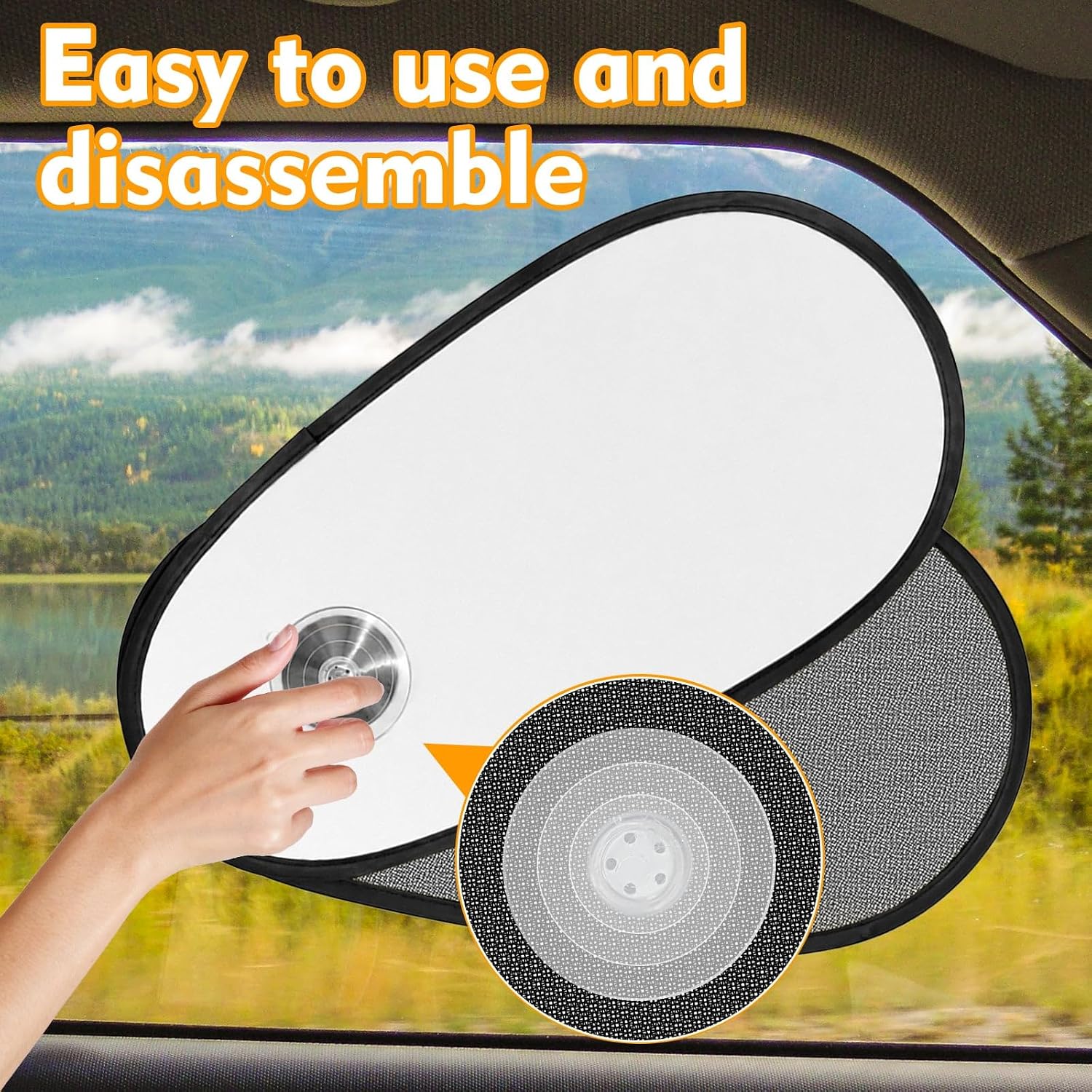 2 Pack Silver Coated Car Window Shades for Baby - Rotatable Sun Visor for Side Windows, UV Reflective Mesh Sun Blocker, Fits Front & Rear Windows, with Suction Cups