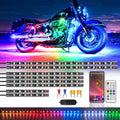 8PCS Chasing Dreamcolor Motorcycle LED Lights Kit with/APP/RF Remote Brake Turn Signal,RGB+IC Motorcycle underglow LED Strip Lights 12v Waterproof Music Mode Multicolor for Harley Honda Yamaha