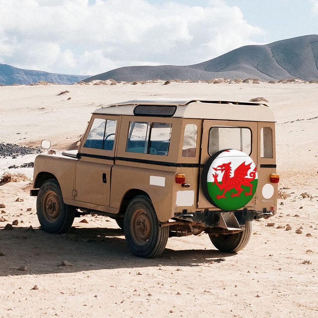 Flag of Wales Print Universal Spare Tire Cover for RV, Jeep | Wheel Protector Fits Rv, Trailer, Jeep, Shield Tires From Sun, Dirt And Rain For Outdoor Storage