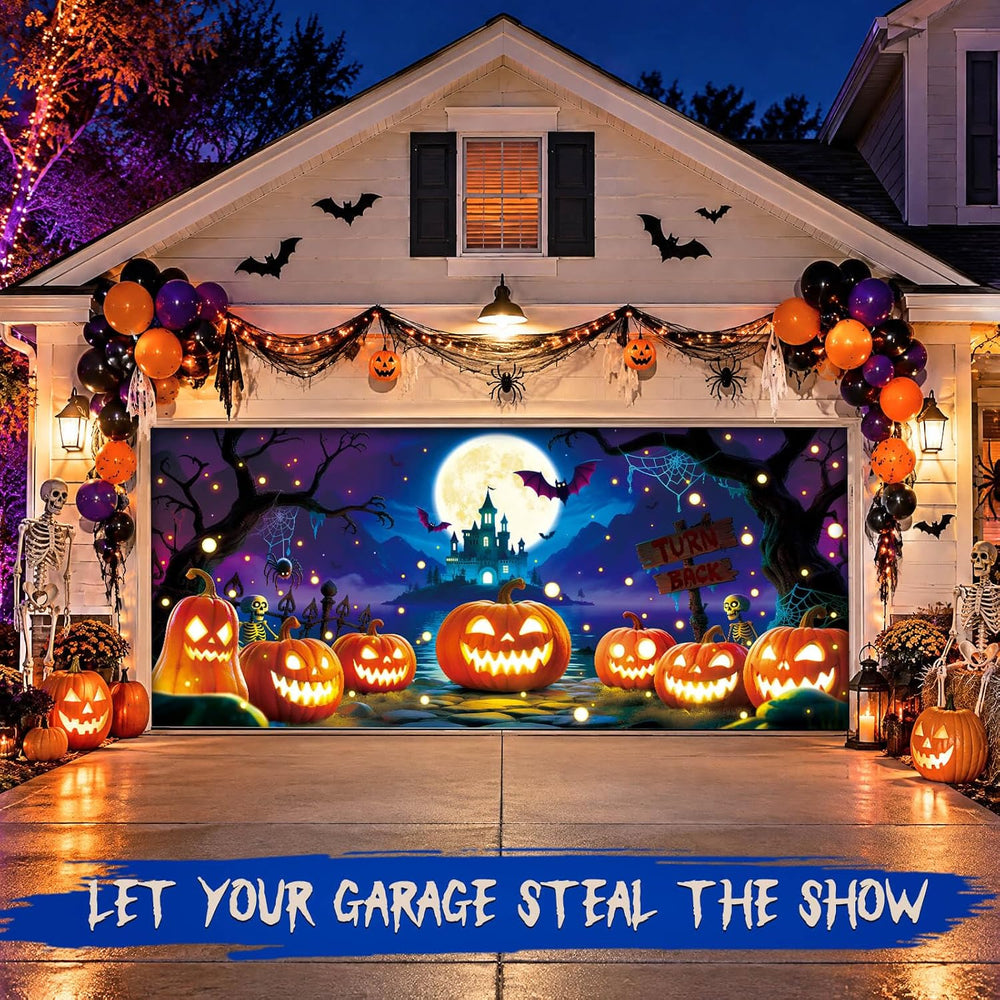 Halloween Garage Door Cover Decor, 7x16ft Outdoor Party Backdrop